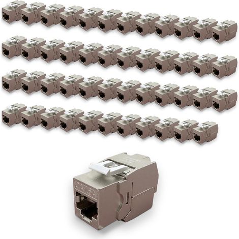 Lot de 48 Embases Keystone RJ45 Cat6a FTP sans outil – Connecteurs blindés métal zinc nickelé –10 Gbps 500MHz – Blindé FTP – Repérage T568 A/B AWG22 – 26 avec serre-câble (1/5)