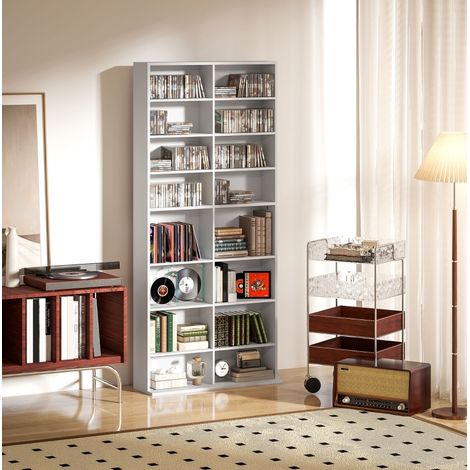Estantería para CD/DVD/Blu-ray con 14 baldas ajustables, 78,5 x 24 x 175 cm, blanca HAVRYA (1/5)