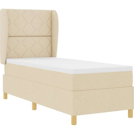 Cama con Somier y Colchón Gris Oscuro 90x190 cm de Tela Crema (1/5)