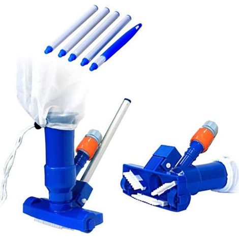 Aspirateur de Piscine,Kit d'entretien pour Piscine,Mini Aspirateur Manuel à Vide avec Brosse et 5 Pôles et Sac en Filet,Kit de Nettoyage Piscine pour Piscine Hors Sol (1/4)