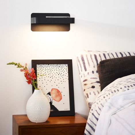 Lucide ATKIN - Bettlampe / Wandleuchte - LED - 1x6W 3000K - Mit USB-Ladepunkt - Schwarz (1/5)