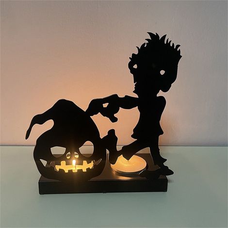 Support Pour Bougie - Squelette Halloween En Fer - Décoration Intérieure Et Extérieure - Support Pour Bougie Pilier Et Théière - 1 Pièce (1/3)