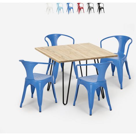 set tavolo 80x80cm design industriale 4 sedie stile bar cucina reims light - Blu