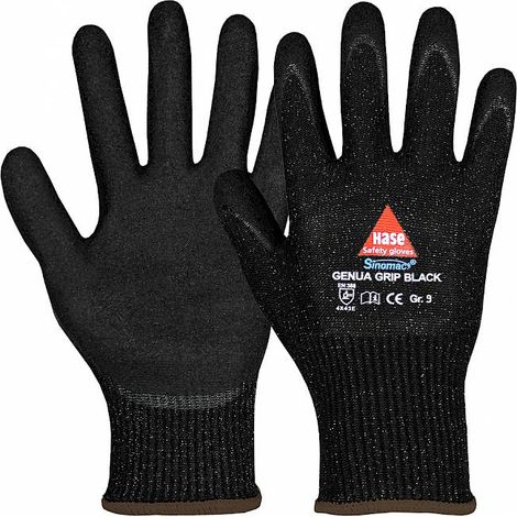 Hase GENUA GRIP BLACK, Montagehandschuh schnittfest Level D, Größe 6 10 Stk (1/2)