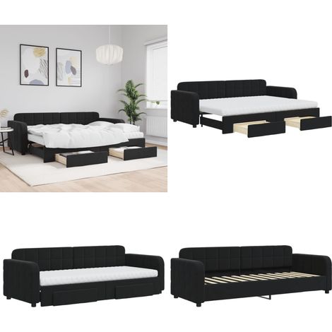 Tagesbett Ausziehbar mit Schubladen Schwarz 80x200 cm Samt - Sofa - Schlafsofa - Gästebett - Tagesbett - Doppelbett - Home & Living (1/5)