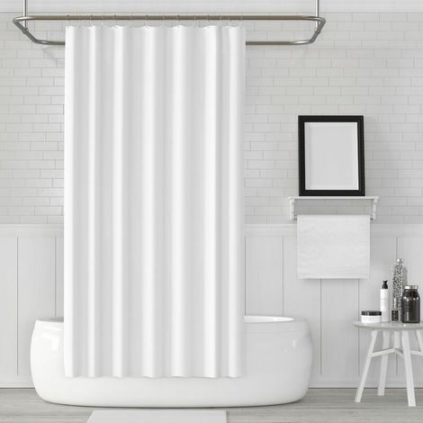 ZVD Rideau de Douche, Rideaux de Douche Blanc en Tissu Impermeable et Anti-moisissure, Lavable en Machine, avec 8 Crochets Antirouille et l'ourlet Leste en Bas,100x180CM