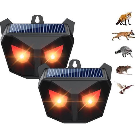 Ultrasonic Animal Repellent, Solar Red LED Lamp, Ultrasonic Cat Repellent, Protection Against Wild Animals Like Wild Boars and Raccoons, Suitable for Garden, Garage, Patio - 2 Pieces (1/5)