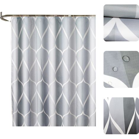 Rideau de douche imperméable à motifs géométriques (Polyester, Gris, 200x200cm) avec 12 crochets - Accessoire salle de bain premium (1/4)