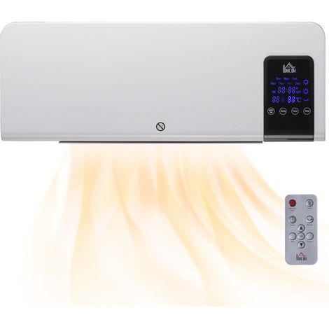 Radiateur soufflant mural oscillant avec minuterie 12h et 2 modes de chauffage, 54.5x12x21.5 cm, Blanc (1/5)