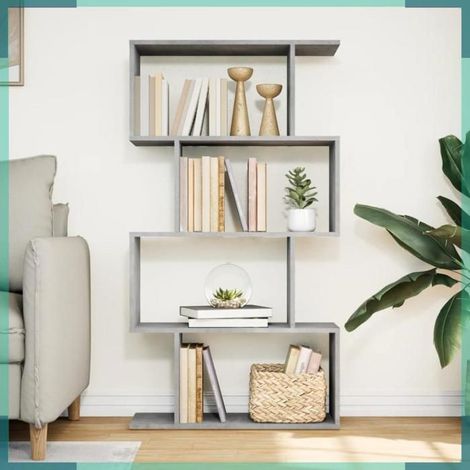 858105 étagère séparatrice de pièce à 4 niveaux gris béton 70x24x129cm (1/5)