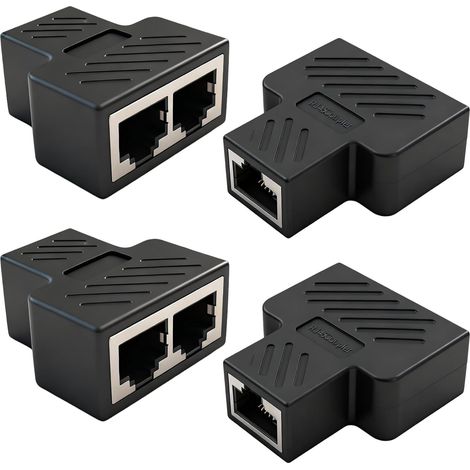 Adaptateur RJ45 1 vers 2 - Lot de 4 - Compatible Cat 5 à 8 - Doubleur Ethernet Passif - Maison et Bureau - Noir Compact (1/5)