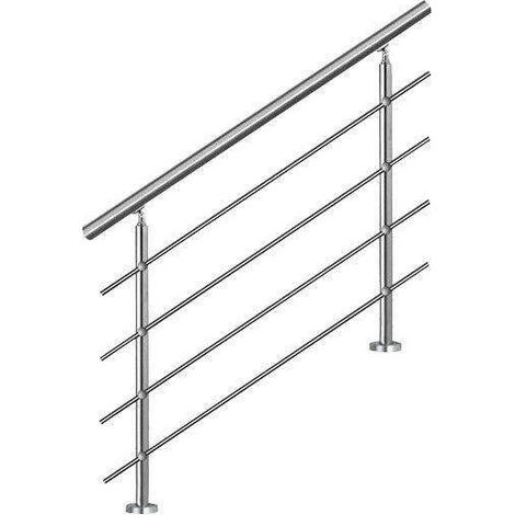 Bc-elec - AHM1004 Corrimano per scale 100 cm, balcone, balaustra, ringhiera in acciaio inox con 4 traverse, installazione piana o inclinata (1/5)