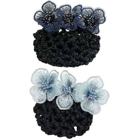 Lot de 2 filets à chignon pour femme, ornés de fleurs, avec barrette. (1/3)