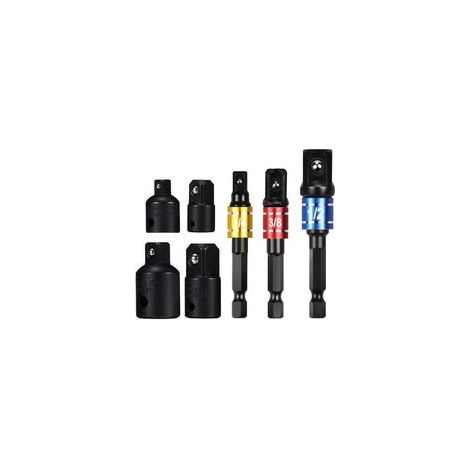 Juego de adaptadores para vasos de 1/2", 3/8" y 1/4", juego de adaptadores para puntas hexagonales, llave de vaso, reductor, convertidor, llave de carraca, puntas (negro) - Crezuo