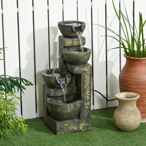 Fontaine de jardin Fontaine avec 4 niveaux à débit réglable,cascade pour jardin en résine et bassin de jardin