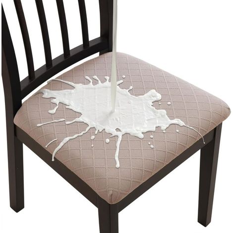 Set di 4 fodere per cuscini da seduta impermeabili, elasticizzate, in tessuto jacquard, lavabili e sfoderabili (6, color kaki) (1/4)