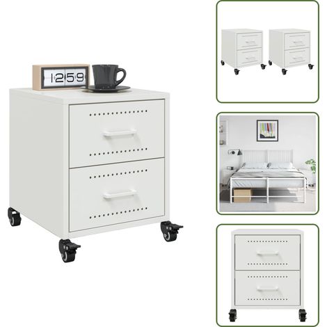 Comodino con ruote - vidaXL Comodini 2 pz Bianchi 36x39x43,5 cm in Acciaio - Comodino per interni