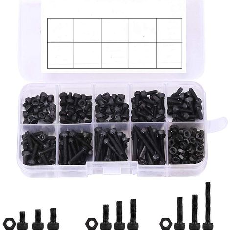Screws Assortment, Doris Direct 500pcs M2 M3 M4 Screw and Nut Kit Alloy Steel Hex Head Button Socket Head Cap Bolts Screws (1/5)