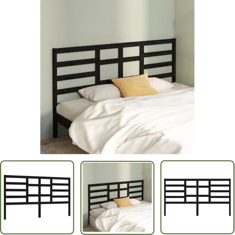 SKM Tête de lit Noir 206x4x104 cm Bois massif de pin (1/5)