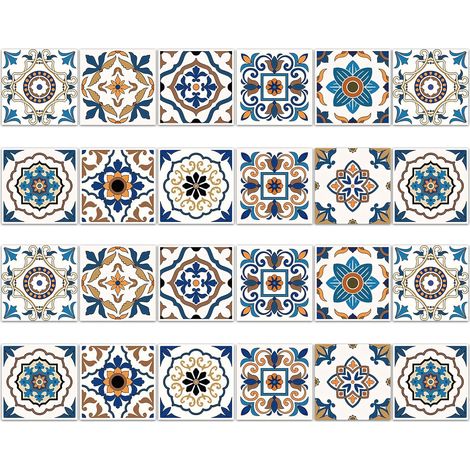 24 Pièces Stickers Carrelage 15x15cm, PVC Carreaux Adhesif Mural Cuisine, Autocollant Carrelage Cuisine, Imperméable pour Salle de Bain la Décoration à la Maison (1/5)