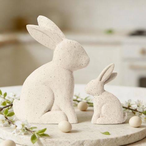 Lot de 2 Figurines de Lapin Blanc Wabi Sabi pour décoration de Table de Printemps, décoration d'intérieur, étagère de Ferme, cheminée, Sculpture en Bois pressé (1/5)