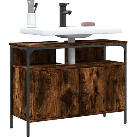 Waschbeckenunterschrank Räuchereiche 80x30x60 cm Holzwerkstoff
