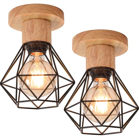 Lot de 2 Plafonniers Industriels E27 – Suspension Vintage, Plafonnier Rétro Cage en Métal, Éclairage Plafond Noir pour Salon et Cuisine (Ampoules Non Incluses) (1/5)