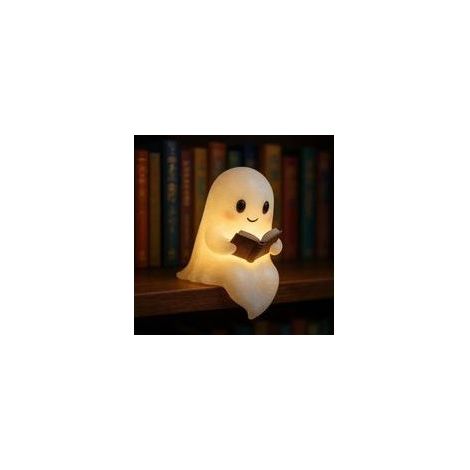 Lampe fantôme mignonne, veilleuse 3D d'Halloween en résine blanche (1/4)