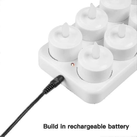 Wiederaufladbare, flammenlose LED-Teelichter – 12er-Set mit mattierten Bechern und Ladestation (1/4)