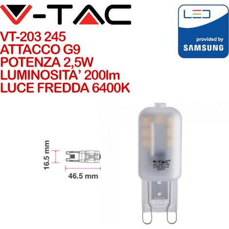V-TAC PRO VT-203-B Lampadina Faretto LED Chip Samsung G9 2,5W Luce Fredda 6400K (Blister 1 pezzo)SKU 244