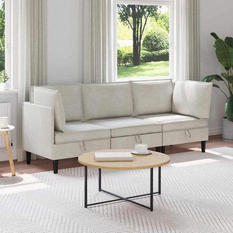 Juego de muebles de salón con cojín 3 pcs Crema Terciopelo