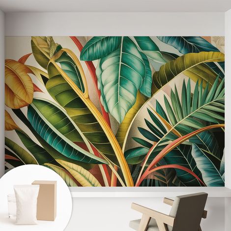 Newroom Tapete Dekorative Vliestapete mit Kleber Modern für Wohnzimmer Schlafzimmer Exotische Blätter 152x104 cm (1/5)