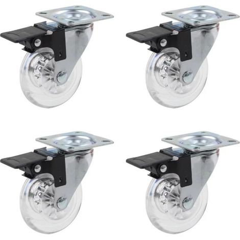 Lot de 4 roulettes pour meubles avec freins, pivotantes à 360°, jusqu'à 140 kg, ne laisse pas de traces au sol . (1/5)
