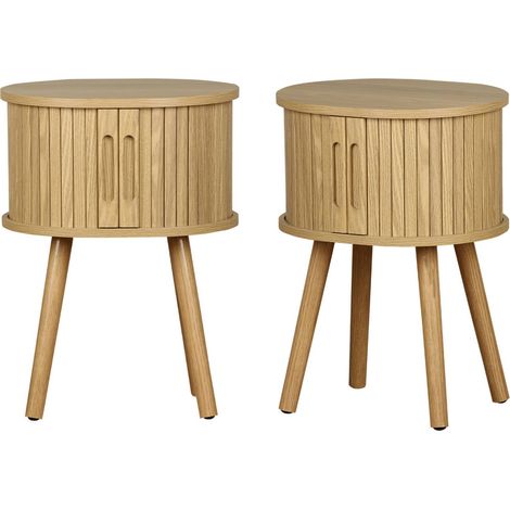 Pair of bedside tables with sliding doors, Legacy, Natural, 40x34x54.8 cm