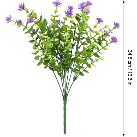 Ramo de flores artificiales, 3 ramos, morado, 34,5 cm, plástico de alta calidad, para bodas, jardín, hogar y decoración de fiestas. (1/5)