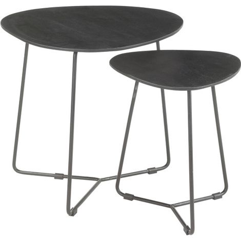 INAYA-Set de 2 Tables basses gigognes en Manguier teinté noir et métal (1/3)