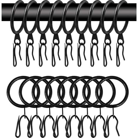 40 Stück Metall-Gardinenringe, Haken, 30 mm Innendurchmesser, Stangenringe, Aufhängeringe, Schwarz (1/5)