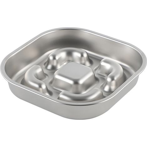 Anti-Gefräßiger Hundenapf, Edelstahl-Hundenapf zum langsamen Fressen mit rutschfester Silikonmatte, doppelseitiger Metallnapf zum langsamen Fressen für mittelgroße Rassen (1/5)