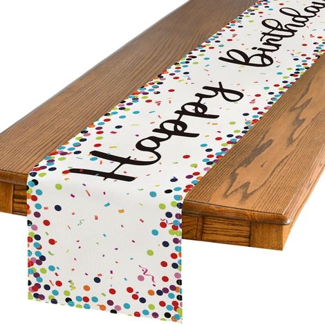 Nappe d'anniversaire beige à pois, 33 x 183 cm, décoration de table de cuisine saisonnière, nappe en tissu lavable pour les réunions de famille (1/5)