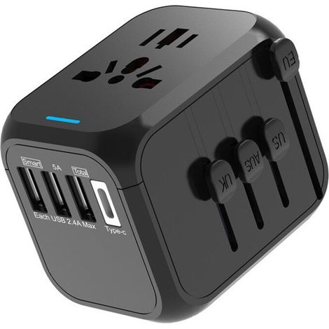 Adaptateur Voyage, Adaptateur Prise Universelle avec Type-C + 3 Ports USB & Prise AC, Adaptateur Prise France vers USA UK Allemagne Thaïlande Italie Australie Chine Japon Ternel
