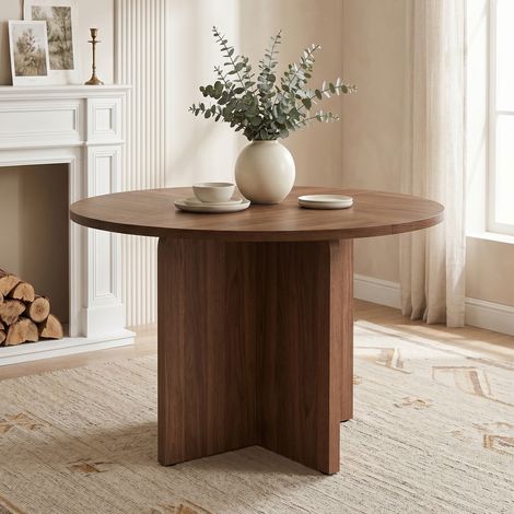 Modernluxe - Table de salle à manger ronde 120x120x75 cm - 4 à 6 personnes - Placage noyer - MDF - Marron