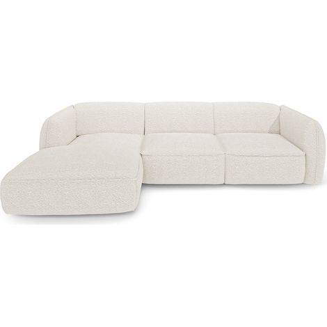 Canapé d'angle gauche 5 places en tissu bouclette crème LIVIA (1/5)