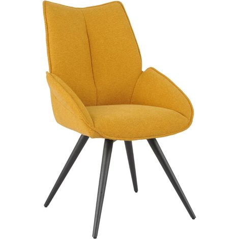 Chaise pivotante 180° tissu jaune moutarde pieds métal noir - PALOMA (1/5)