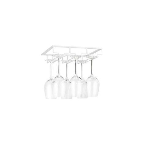 Support de Verre à Vin - Porte-Verres à Pied Suspendu sous Armoire en Métal avec Vis, Support de Rangement pour Verre en Fer Inoxydable avec 3 Rangées pour Cuisine, Bar, Restaurant Blanc (1/4)