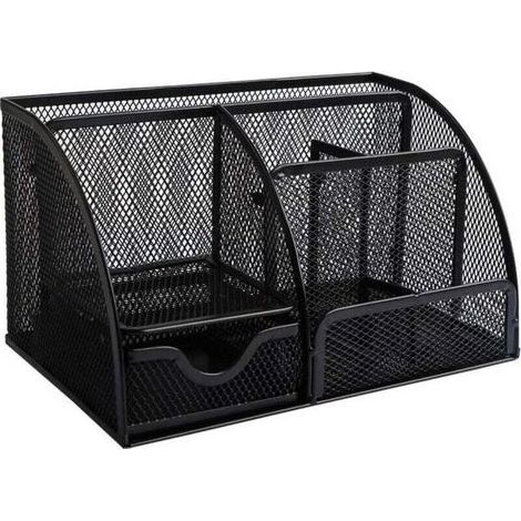 Porte-stylo avec tiroir coulissant - Bureau - Porte-stylo - Porte-stylo en maille noire - Organisateur - Porte-stylo - Métal - Noir (1/4)