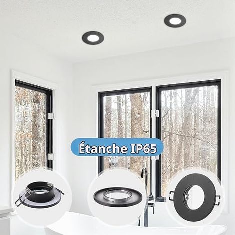 Spot Encastrable GU10 Aluminium Noir Support Spot Encastrable Cadre De Montage Avec Douille GU10 Rond Spot de Plafond 68mm LED Salle de bain 230V (1/4)