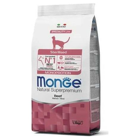 Croquettes monoprotéinées Monge pour chats stérilisés au bœuf 1,5 kg