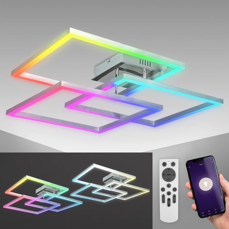 Plafonnier LED connecté WiFi App et télécommande dimmable CCT RVB commande vocale compatible iOS (1/5)