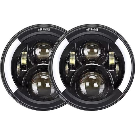 Conjunto de faros delanteros, redondos de 7 pulgadas, con función de luz alta y baja, color gris oscuro, blanco con amarillo. (1/2)