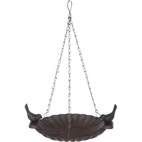 Hängendes Vogelbad, schweres Gusseisen, 2 dekorative Vögel, braun, für Garten oder Terrasse (1/5)